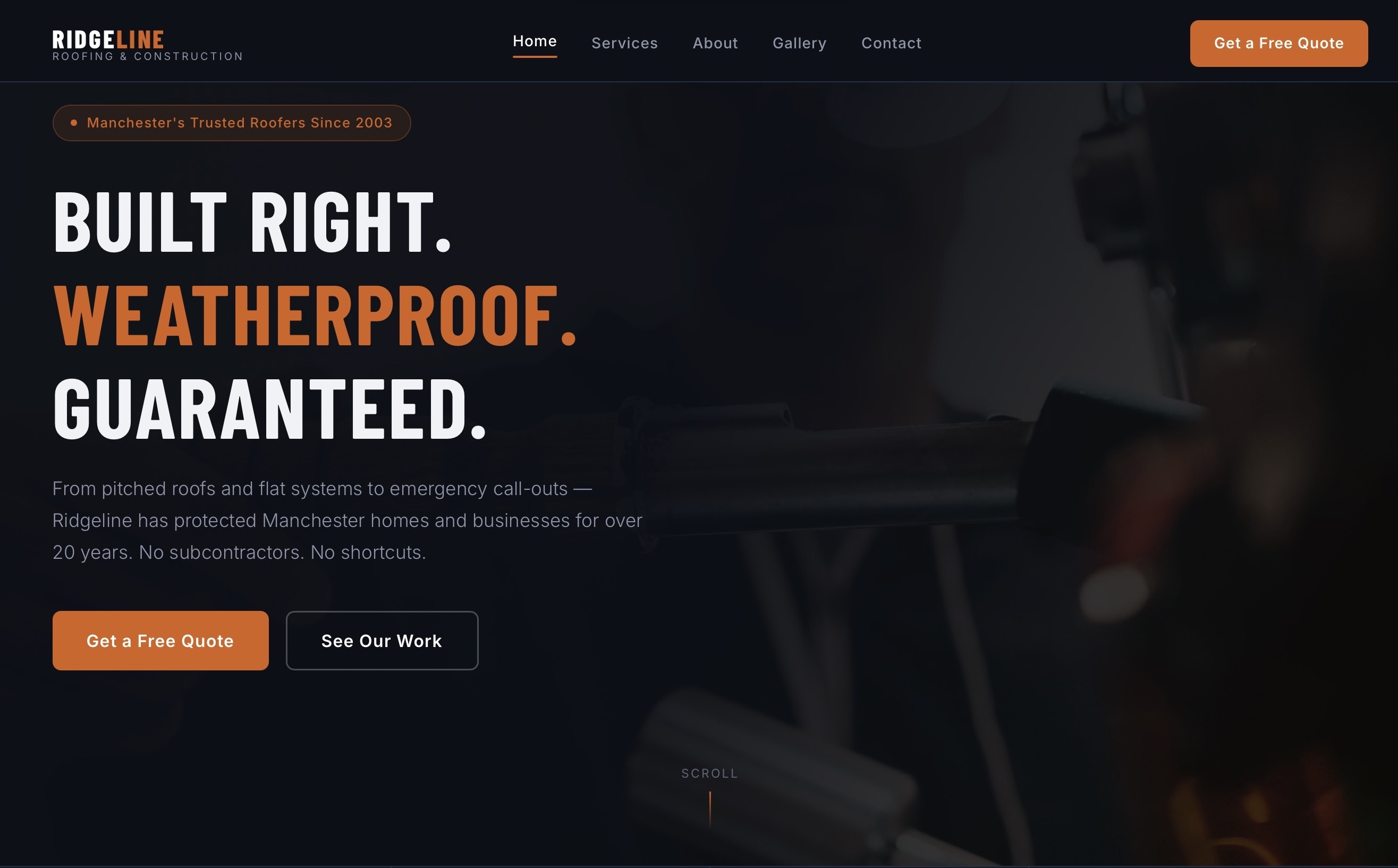 Ridgeline Roofing website screenshot