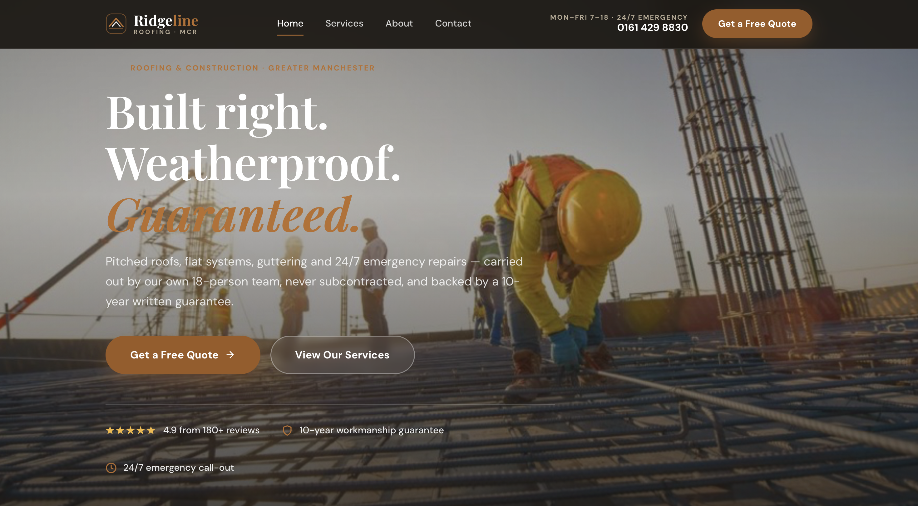 Ridgeline Roofing website built by Kaira Agency
