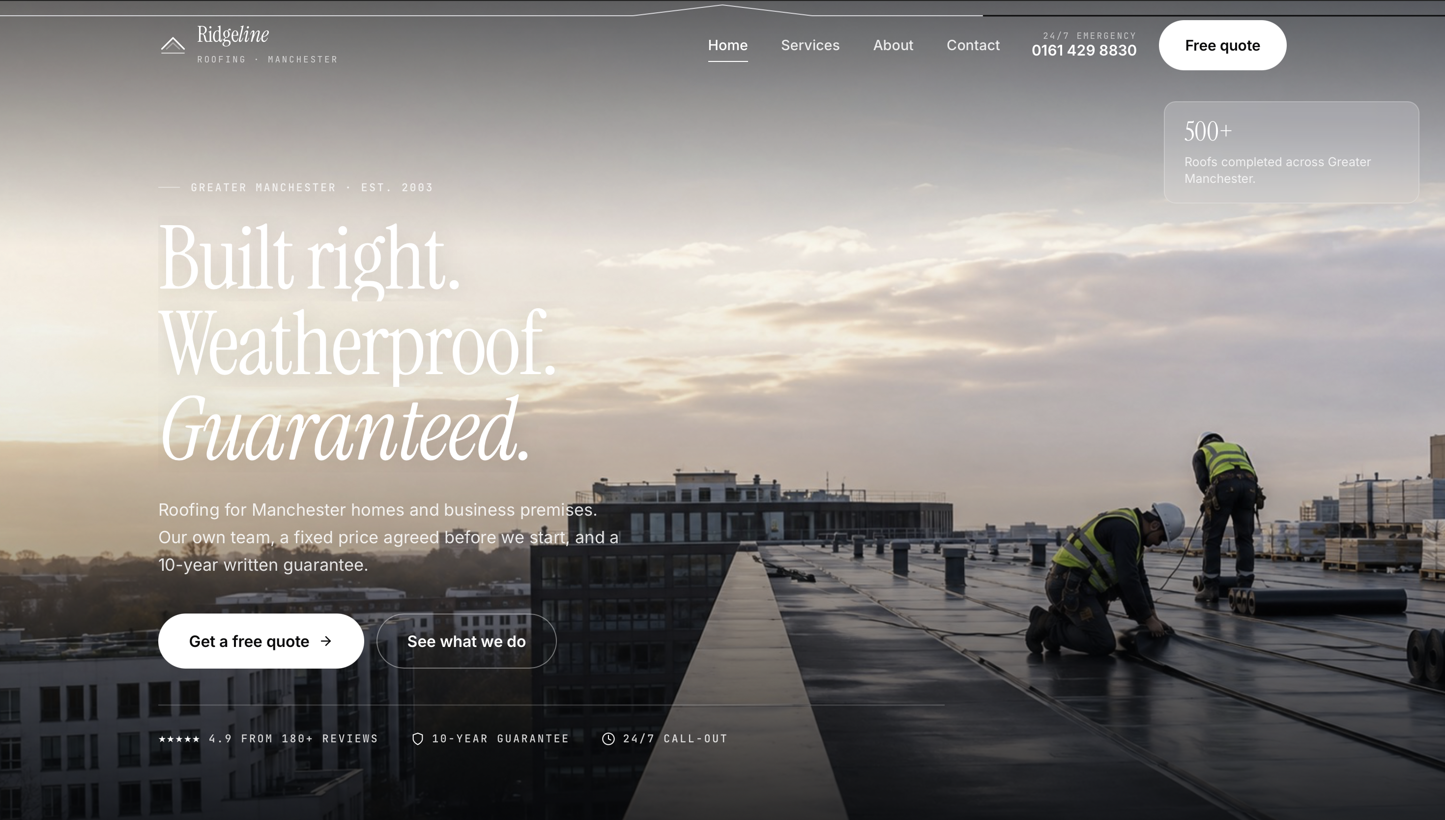 Ridgeline Roofing website